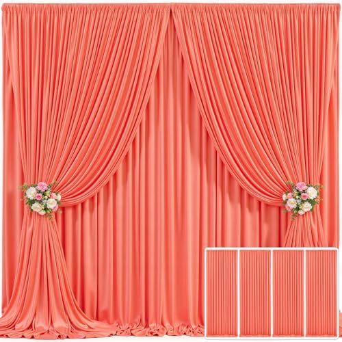 4 Panels Orange Backdrop Curtain for Parties Wrinkle Free Photo Curtains Backdrop Drapes Fabric Decoration for Wedding Birthday Party Baby Shower 20ft(W) x 10ft(H) by Tao-GePartyDecorations