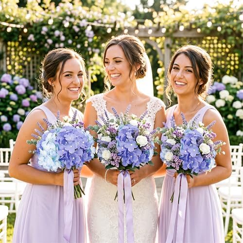 Auihiay 64Pcs Purple Hydrangea Artificial Flowers, Faux Hydrangea Flowers - Image 2