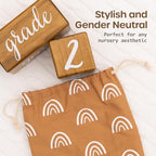 Pondering Pine Baby Milestone Blocks - Natural Pine Wood with Weeks Months Years Grade - Milestones Age Block Set with Boho Rainbow Bag, Newborn Weekly Monthly First Year Picture Props, Earth Friendly - Image 4