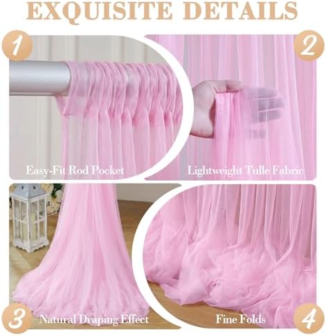 20ft x 15ft Pink Tulle Backdrop Curtain for Baby Shower Party Sheer Fabric Backdrop Curtains for Girls Birthday Gender Reveal Back Drop Wedding Photo Backdrop Drapes Background 4 Panels 5ft x 15ft - Image 6