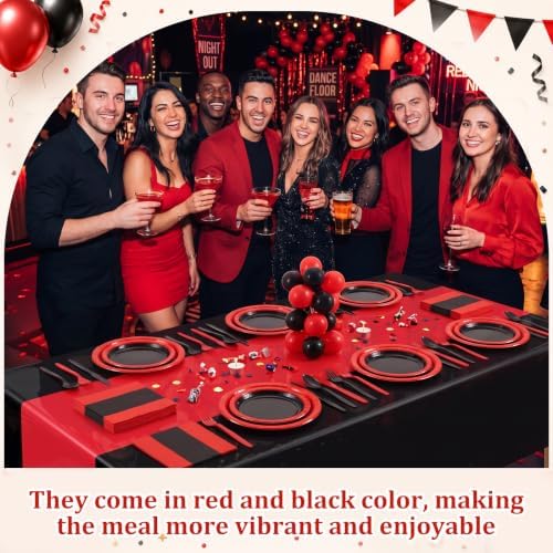 Funnymoom 218 Pcs Red and Black Party Decorations Tableware Set, Serves 24 - Image 6