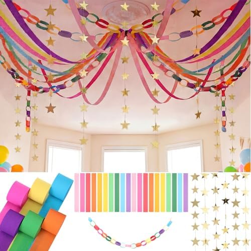 Frienda Paper Chain Strips Streamers Garland Set,Rainbow,Colorful by Frienda