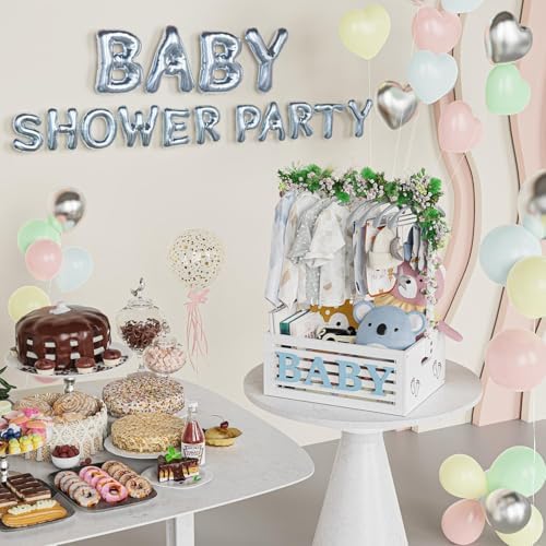 BAMBOOHOMIE Baby Shower Crate Closet, Baby Baskets with Hangers Handle, Baby Crate Box for Baby Shower, Welcome Gift Basket for Newborn Baby, Pregnancy Gift for New Parents (White, Large Size) - Image 6