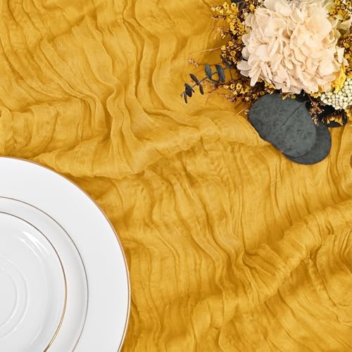 12 Pack Gold Table Runner 10Ft Cheesecloth Table Runner Rustic Gauze Table Runners Romantic Long Sheer Fabric Cheese Cloth Table Runners for Wedding Party Bridal Baby Shower - Image 5