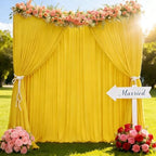 20x10ft Yellow Backdrop Curtain Panels for Parties - Wrinkle Free Polyester Photo Curtain Backdrop Wedding Back Drop Fabric Drapes for Party Decorations Background for Photography - Image 3