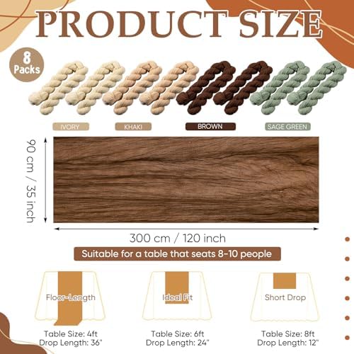 8 Pcs Sage Green and Brown Cheesecloth Table Runner 118" - Image 2