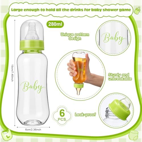 6 Sets Bottle Chug Baby Shower Games Juegos Para Plastic Baby Bottles Bibs Disposable Diapers Gender Reveal Games Baby Changing Diaper Race Game Decoration (Green) - Image 2