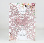50Pcs Glitter Pink Lace Floral Laser Cut Wedding Invitation Cards Only with Butterfly, for Bridal Shower Engagement Quinceañera Wedding - Image 2