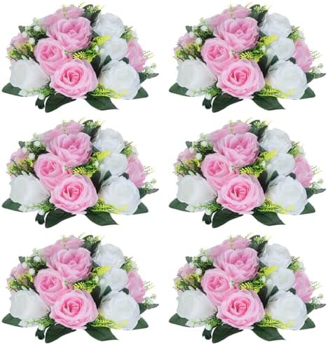 NUPTIO Pink & White Flower Balls: Artificial Rose Centerpieces for Tables by Nuptio