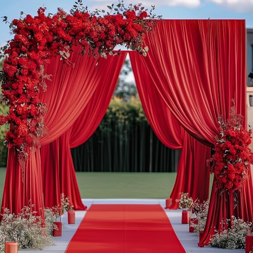 20ftx12ft Wrinkle Free Red Backdrop Curtain for Parties, 4 Panels Silky Polyester 12ft Long Photo Backdrop Drapes Back Drop Cloth for Wedding Birthday Party Christmas Photography Background - Image 5