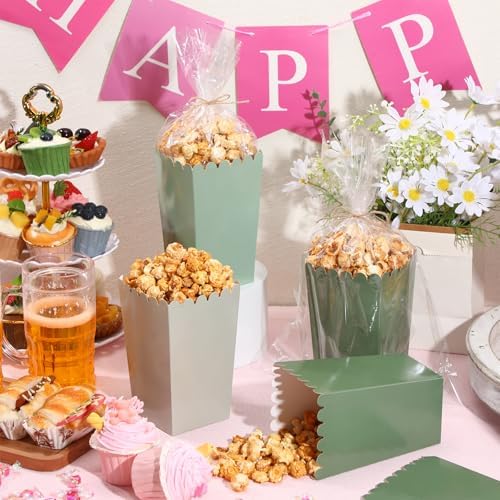 Baderke 201 Pcs Clear Wedding Popcorn Bags Treat Set, Gradient Sage Green - Image 5