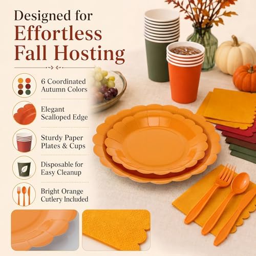 Yaomiao 168 Pcs Fall Party Supplies Autumn Dinnerware Plates Cups Napkins - Image 4