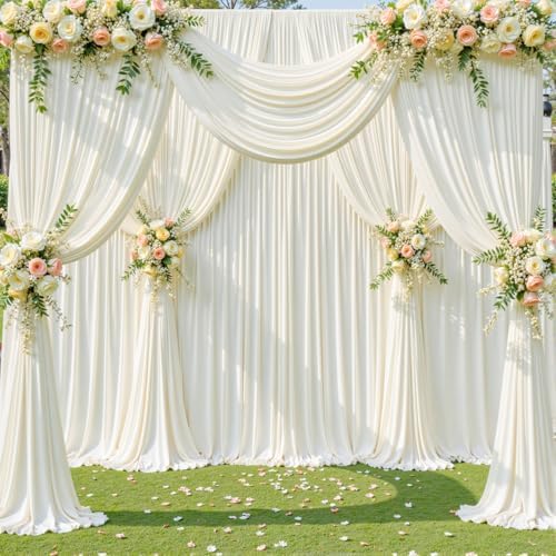 6 Panels Ivory Backdrop Curtain for Wedding Parties Wrinkle Free Ivory Photo Curtains Backdrop Drapes Fabric Decoration for Baby Shower Photoshoot 30ft(W) x 10ft(H) - Image 2