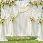 10 Panels Ivory Backdrop Curtain for Wedding Parties Wrinkle Free Ivory Photo Curtains Backdrop Drapes Fabric Decoration for Baby Shower Photography 5ft(W) x 10ft(H)" - Image 2