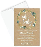 All Ewired Up Personalized Kraft Oh Baby Greenery Baby Shower Invitations and Envelopes, Wreath Eucalyptus by AllEwiredUp