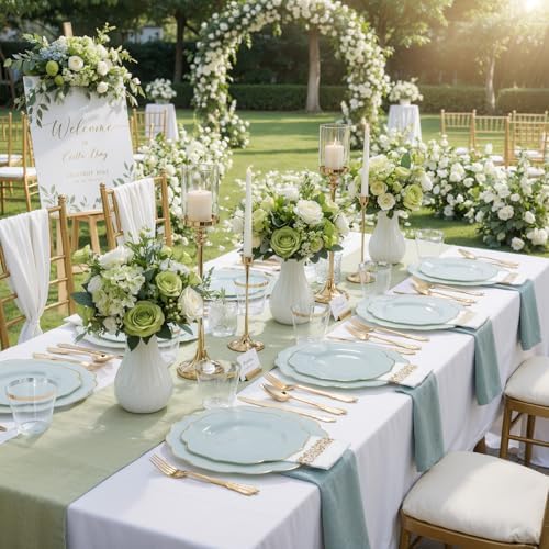 NOCCUR 175PCS Sage Green Plastic Plates with Gold Disposable Silverware - Include 50 Green and Gold Plastic Plates,25 Knives,25 Forks,25 Spoons,25 Cups and 25 Napkins - Wedding/Party/Baby Shower - Image 5