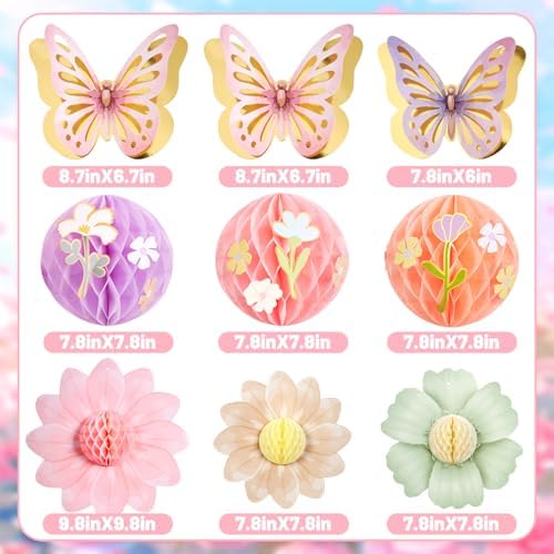 Paper Jazz Pastel Butterfly Decorations Hanging Paper Flowers Honeycomb Birthday for Fairy Party,Spring Theme Decor for Wildflower First Birthday,Tea,Garden Party,Classroom,Bulletin Board - Image 2