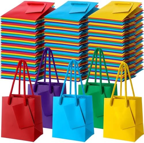 Sherr 100 Pcs Multicolor Mini Paper Gift Bags with Handles, White Tags by Sherr