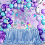 QueenDream Baby Blue Party Tablecloth Decoration: Rectangle Shimmer Mermaid Tablecloth 90x90 Inch Sequin Cloth Frozen Birthday Decorations - Image 3