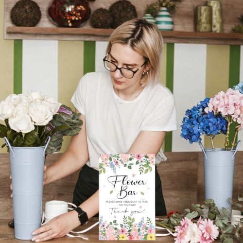 68 Pcs Flower Bar Buckets Kit 12pcs Galvanized Bucket Floral Shears Wood Sign Kraft Paper Flower Gift Bags with Ribbon, Bloom Bar Supplies for Wedding Bridal Baby Shower Birthday Table Centerpieces - Image 5