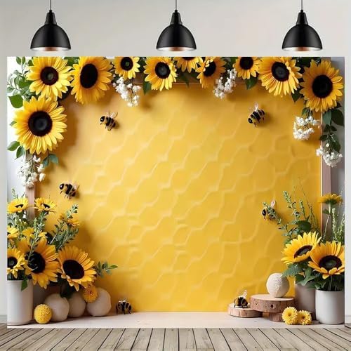 Yellow Sunflower Honey Photography Background Sweet Bee Backdrop Bee Theme Princess Girl Birthday Party Decoration Suitable for Home Decoration Spring Party Baby Shower Banner(B, 9x6feet) - Image 6