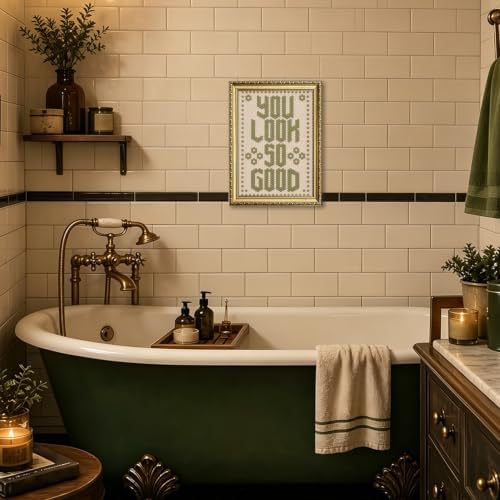You Look So Good Sign Wall Art Trendy Inspirational Quote Wall Decor Picture Modern Minimalist Green Poster Canvas Painting Print for Living Room Bathroom 24x16 inch Gold Framed - Image 4