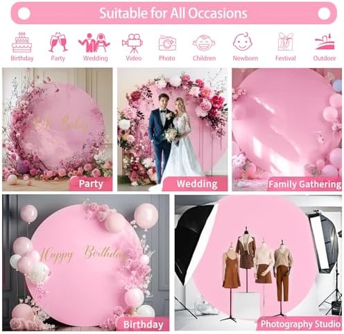 Gallety 7.2FT Pink Round Backdrop Cover with Oh Baby Decal, Size Adjuster, Universal Fit for 5-7.2ft Circle Stand, Polyester Fabric Arch Cover for Wedding, Birthday Party, Videos, Photography Decor - Image 4