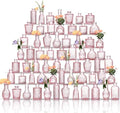 Glass Bud Vases Set of 64 - Pink Assorted Small Mini Glass Vases for Flowers, Crystal Vintage Vase Set, Bulk Centerpieces for Table Décor, Wedding, Home and Events (Pink, 64 Pcs) by Unknown