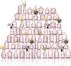 Glass Bud Vases Set of 64 - Pink Assorted Small Mini Glass Vases for Flowers, Crystal Vintage Vase Set, Bulk Centerpieces for Table Décor, Wedding, Home and Events (Pink, 64 Pcs) by Unknown