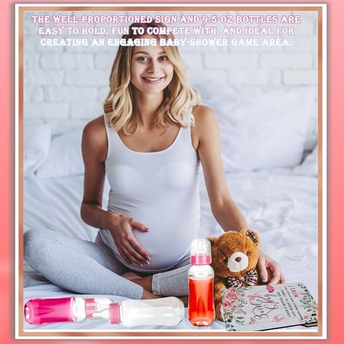 16 Pcs Baby Shower Favors Party Bottle Chug Game 15 Pink Mini Bottles and 1 Custom Wooden Stand for Gender Reveal Birthday Party Supplies Gift - Image 4