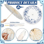 61 Pcs Blue Floral Wedding Favors Bulk with 12 Guests Paper Parasols Umbrella, 24 Folding Fans, 24 Gift Bags, and 1 Wooden Table Sign for Bridal Shower Outdoor Ceremony Tea Party Decoration - Image 3