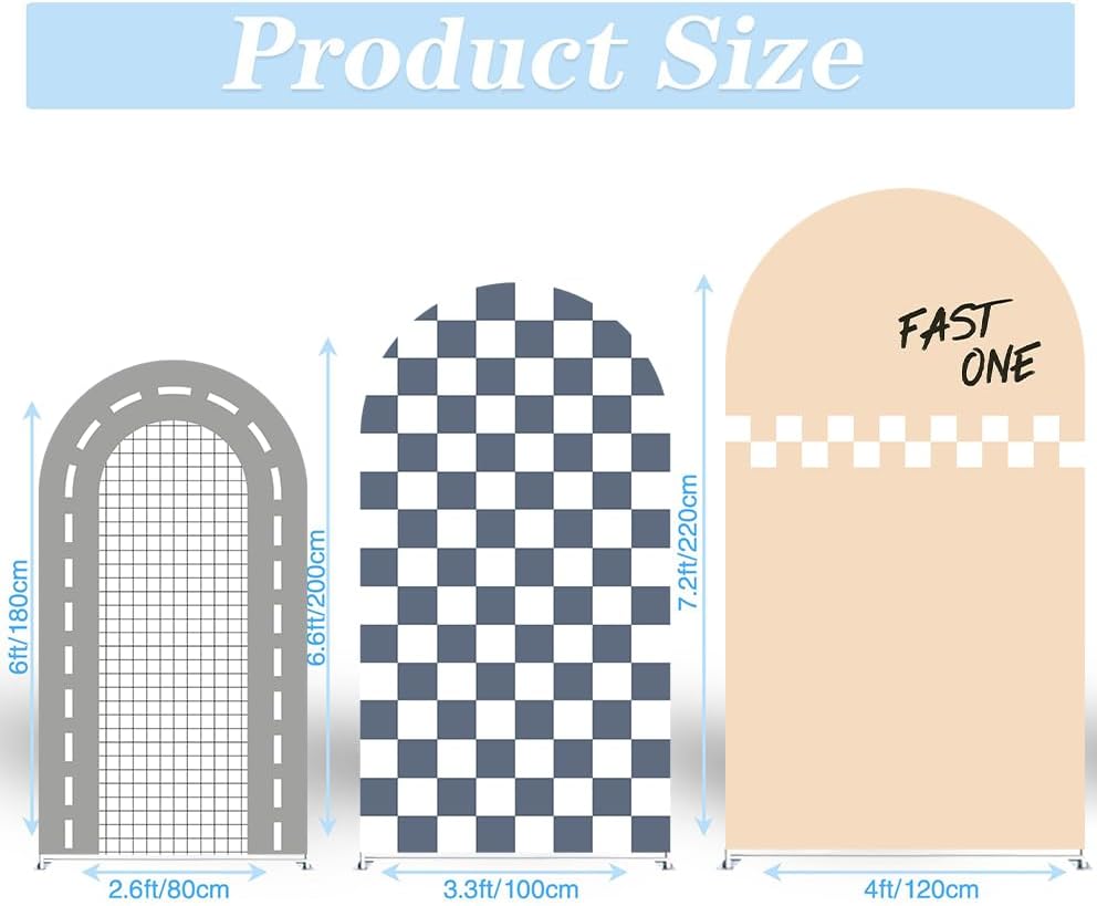 Set of 3 Racing Car Arch Backdrop Cover Track Checkered Spandex Stretchy Arch Cover for Boys Birthday Wedding Baby Shower Party Decoration (6ft,6.6ft,7.2ft,Fast ONE) - Image 3