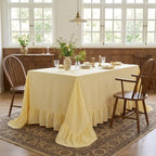 Eternal Beauty Striped Ruffled Tablecloth 60x102 Inch Yellow White by EternalBeauty