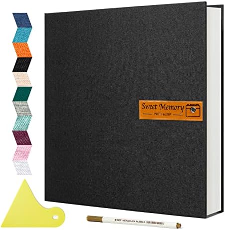 Spbapr Large Photo Album Self Adhesive Magnetic Scrapbook,DIY Scrapbook Album for 4x6 5x7 8x10 Picture,60 Pages Linen Cover Memory Book for Wedding Family Baby Pets, with Metallic Pen and Scraping by Spbapr