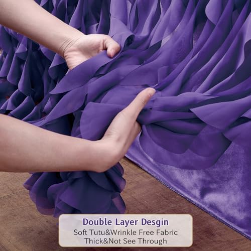 Leegleri Purple Tulle Curly Willow Table Skirt for Little Mermaid Party Baby Shower,Tutu Ruffle Rectangle Table Skirts (L 14(ft)*H 30in Table Skirt) - Image 3
