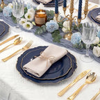 WDF 100pcs Blue Plastic Plates - Baroque Blue&Gold Disposable Plates for Parties/Wedding-50Plastic Dinner Plates 10.25in, 50Salad Plates 7.5in for Party/Birthday/Wedding/Independence Day/Father's Day - Image 2