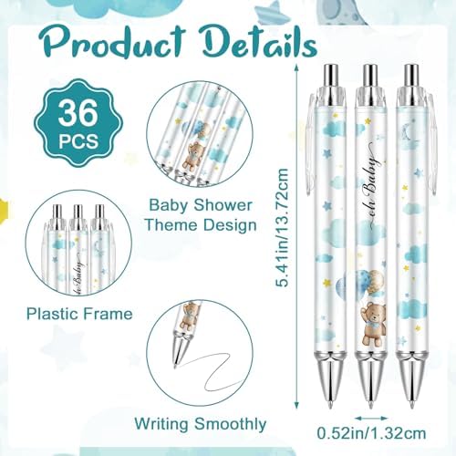 145Pcs Baby Shower Favors for Guest Blue Bear Ballpoint Pens Retractable Baby Shower Pens with Greeting Thank You Cards Keychains Organza Bags for Gender Reveal Souvenirs Prizes Return Gifts - Image 2