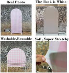 Strawberry Theme Arched Fabric Backdrop Covers Photography Background Pink Plaid Arch Stand Stretchy Covers for Kids ONE Birthday Baby Shower Party Decor Props (4.6x8FT Only Cover) - Image 3
