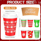 Mimorou 60 Pack Christmas Coffee Cups with Lids and Sleeves, 12 oz Disposable Paper Holiday Party Cups Printed with Snowflakes, Christmas Trees, Stripes and Polka Dots for Xmas Party Supplies - Image 2