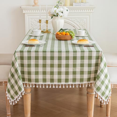 Green Gingham Table Cloth Rectangle, Cotton Linen Checkered, 55x120 Inch - Image 4