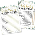 Hadley Designs 75 Greenery Who Knows Mommy Best, Baby Prediction and Advice Cards, 25 True Or False, Word Scramble For Baby Shower Ideas-8 Double Sided Cards Games Funny, Baby Shower Party Supplies - Image 4