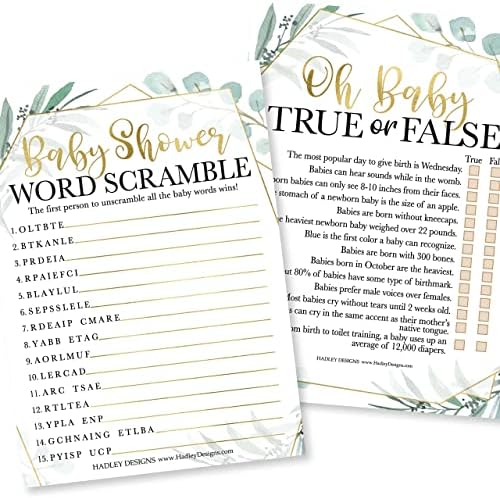 25 Greenery Love or Labor, Boobs Or Baby Butts Game, 25 True Or False, Word Scramble For Baby Shower - 4 Double Sided Cards Baby Shower Ideas, Baby Shower Party Supplies Baby Sprinkle Games - Image 4