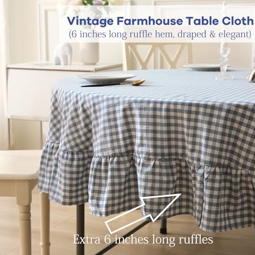 Dust Blue White Gingham Tablecloth Round Dia.70“ - Image 5