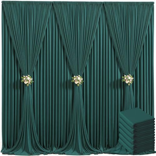 30ft x 10ft Hunter Green Backdrop Curtain for Parties Dark Green Wrinkle Free Backdrop Drapes Panels for Baby Shower Birthday Party Photo Photography Polyester Fabric Background Decoration by Suppromo