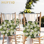 NUPTIO Flower Wedding Centerpieces for Tables - 10 Pcs 14 inch Diam Large White Artificial Flowers Fake Roses Candle Rings Wreaths Spring Summer Wreath for Front Door Weddings Party Ceremony Decor - Image 3