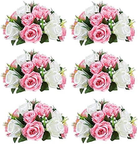 Sziqiqi Artificial Flower Centrepieces for Tables, Pink & White, 6Pcs by SZIQIQI
