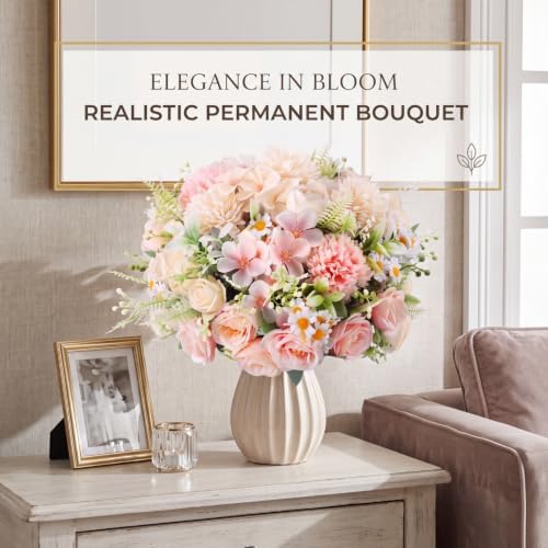 Tigeen 6 Bundles Artificial Flowers Bouquet for Wedding, Pink Champagne - Image 4