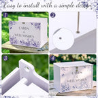 BreezeHug 14" Blue Chinoiserie Wedding Card Box with Lock & Sign - Image 3
