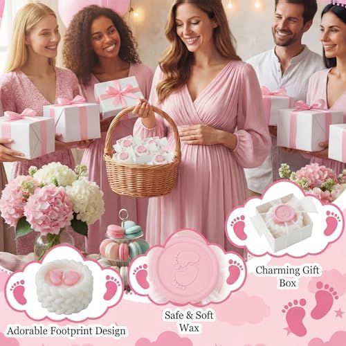 MTLEE 24 Pcs Baby Shower Candle Party Favors for Guests Pink Footprints Scented Candles with Bow Gift Box Ribbon Cute Feet Shaped Return Gifts Keepsakes for Baby Shower Gender Reveal Party Supplies - Image 6