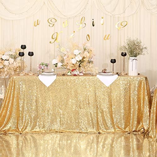 SquarePie Sequin Tablecloth 90x132 Inch Gold for Wedding Party - Image 3